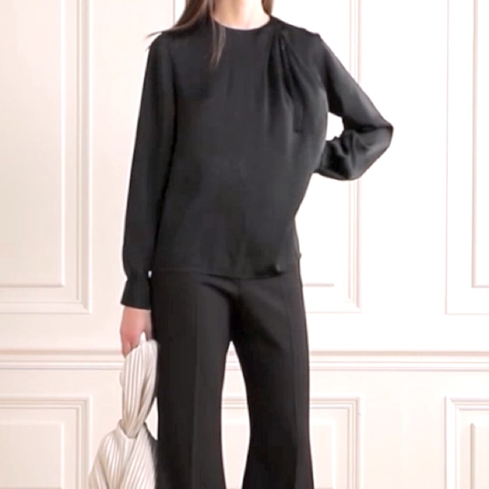 VINCE Drape-Neck Tassel Blouse